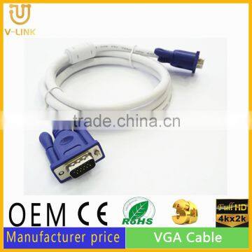 Factory direct sell vga cable, VGA Male to Male monitor cable with 2 ferrites