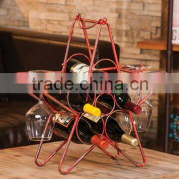 Rustic Star 5 Bottle Wine Rack With Glass Holders Table Top photo-2
