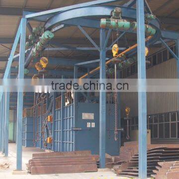 Overhead rail conveyor products cleaning machine