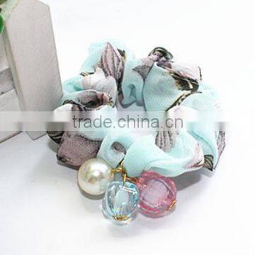 hotselling floral beads synthetic girls hair scrunchies hair accessory