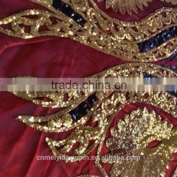 Widely sell tulle net embroidery gold sequin fabric china for dress