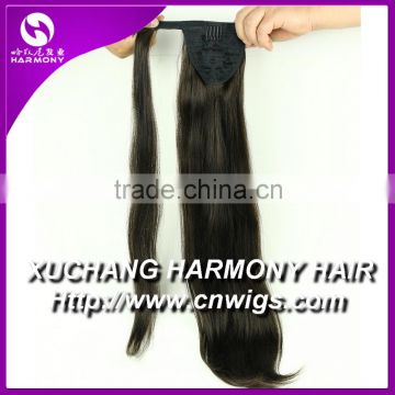 Quality human hair ponytail extension/black curly ponytail