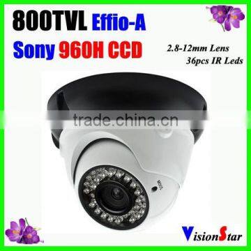 CCD sensor camera 1/3" Sony 960H Exview 800tvl sony effio-a varifocal 2.8-12mm lens vandalproof analog camera security system
