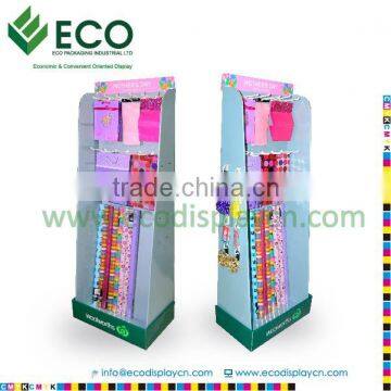 Supermarket POP Retail Floor Display Stand With Hooks For Paper Bag Decoration