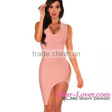 2016 Bandage Dress Wholesale Styish Blush Gold Accent Slit Bodycon Dress