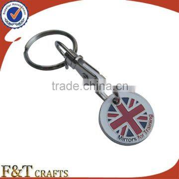 Custom soft enamel two side plating nickle shopping trolley coin lock/metal trolly coin keyring/trolley coin keychain