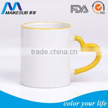 Factory sell sublimation heart shape ceramic mug with color edge