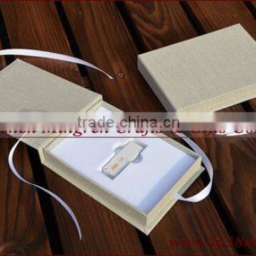 Ribbon Linen USB Photo Stroage Gift Box With Elastic