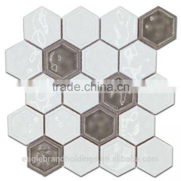 foshan handmade hexagona mosaic sheet ceramic tiles, glazed glossy surface tile price