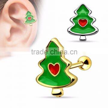 Christmas Tree With Heart Surgical Steel Tragus Cartilage