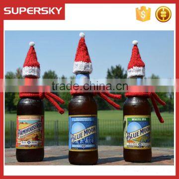 A-854 Party Holiday Christmas Santa Hat Scarf For Bottle Hat And Scarf For Wine Bottle Christmas Wine Bottle Toppers