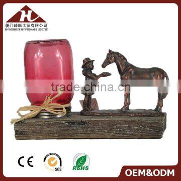 resin craft led candle light with horse sculpture