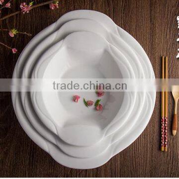 White ceramic deep dinner round plate for home restaurant with 2 handles