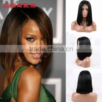 new arrival 130% density virgin brazilian human hair lace front wig, rihanna bob style glueless full lace human hair wig