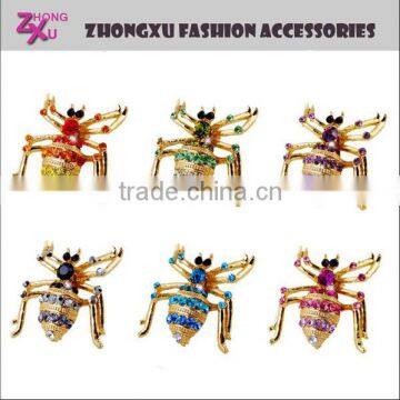 fashion custom lady beautiful colorful rhinestone spider brooch