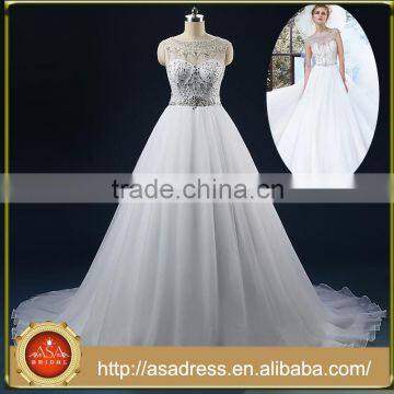 ASAM-01 Real Pictures Scoop Neck Ball Gown Crystal Beading Court Train Open Back Wedding Dresses