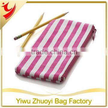 Pink Pencil Case With White And Red Striped Cloth Pouch