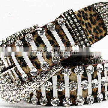 Western PU leather belt leopard skin belt with rhinestone belt