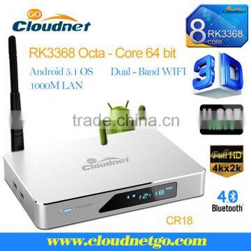 Cloudnetgo Octa core RK3368 Android 5.1 tv box 2G RAM 1000M TBASE HDMI2.0 H.265 WiFi 4K Streaming Player Smart live TV Box