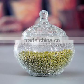 Crackle clear glass canister set