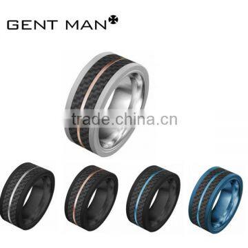 fashion carbon fiber jewelry 316L Stainless steel carbon fiber ring band