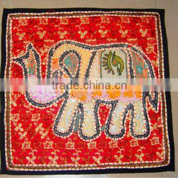 Vintage fabric patchwork elephant motif ethnic traditional tribal hand embroidered cushion cover