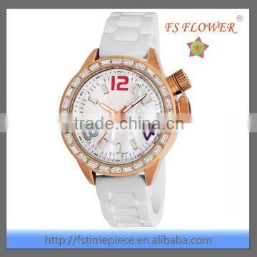 Charming Women Fashion Rose Gold Diamond Watch Silicone Strap Quartz Lady Women