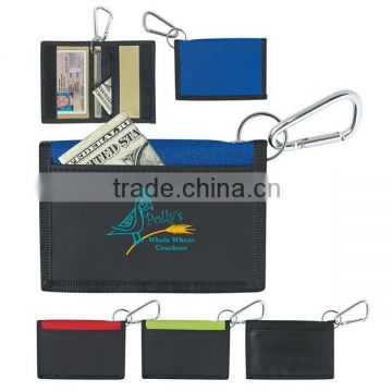 Promotional zipper coin purse card holder wallet with carabiner