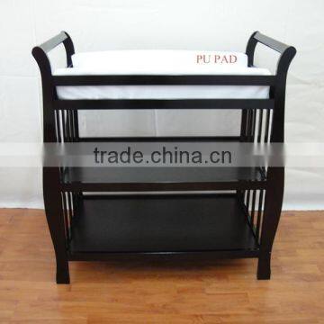 3 Tier NZ pine wood Baby sleigh changing table with PU pad