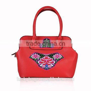 Fashional and good quality ladies leather handbags 2015 handbag with embroidery