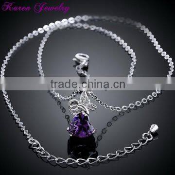 Fashion Heart Purple Crystal Platinum Plated Pendant Necklace Collar Choker Necklace Women Fashion Necklaces for Women 2014 photo-4