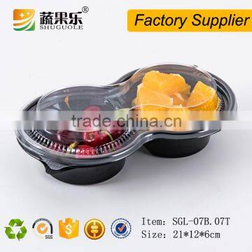 China supplier PET disposable plastic salad container with 2 compartments