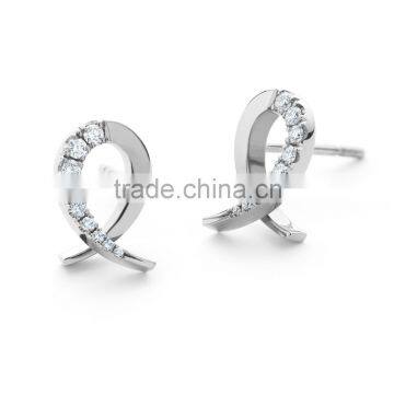 Wholesale cancer ribbon rhinestone stud earrings for women jewelry