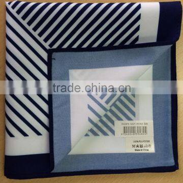 men's 100% polyester navy print pocket square