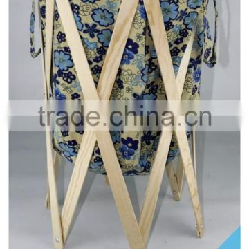 Foldable bedroom basket laundry hamper with wood frame