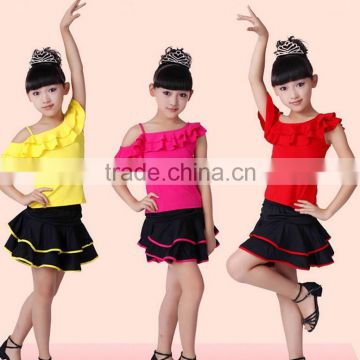 Wholesale Spandex soft single shoulder pink children red latin dance dress