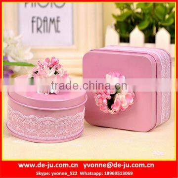 Pink Ribbon Decoration Candy Tin Can