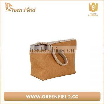 Recycle washable kraft paper zip clutch bag