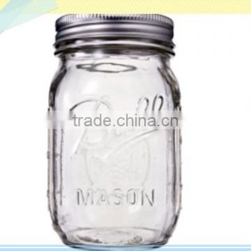 embossed glass mason jar with tin cover