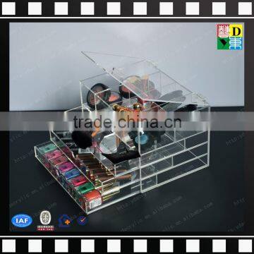 2016 Handmade Clear Acrylic Makeup Organizer with Crystal Handle, 5 Drawer Cosmetic Organizer