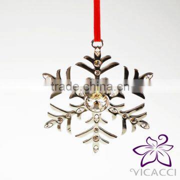VICACCI 14K White Gold Plated Metal Xmas Snowflake Ornament With White Crystals From Swarovski photo-3