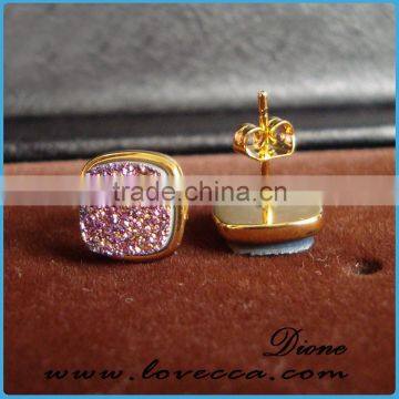 8mm Bridesmaid Jewelry Rose Gold Druzy Studs Tiny Crystal Stud Earrings photo-4