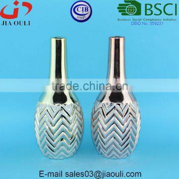 Tall wave patterned electroplating copper/gold bowling shape Ceramic Vase