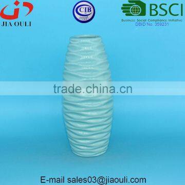 Embossed Wave Design Glazed Ice Blue Modern Ceramic Vase for Home Decor photo-3