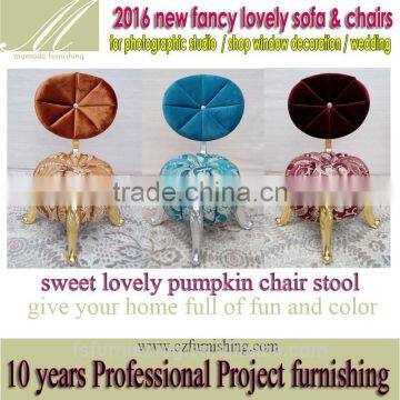 FF2015 Fun and Sweet Pumpkin Leisure Chairs Gold Velvet Fabric Neoclassic Stools Ottoman Small Fancy Childern Chair photo-2
