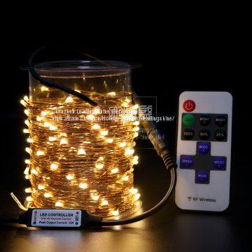 Радиоуправляемые тёплобелые RGB медные лампочки на нитке