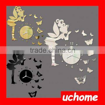 UCHOME Funny Mirror Clock Beautiful Fairy Sticker Little Fairy Decorative Acrylic Mirror Sticker/Murals Waterproof Art Decor