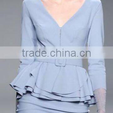 2016 New Fashion Formal 2 Pieces Set Long Sleeve Tops Wrap Skirts for Office Ladies photo-2