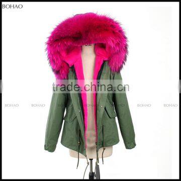 New Design Rabbit Fur Lining Parka Faux Fur Collar Jacket