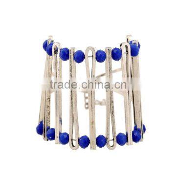 Black Fected Beaded Cuff Bangle Big Wide Strip Metel Cuff Bangle Women Elastic Beaded Bracelets photo-3